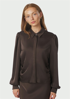 Fransala heavy sateen skjorte Dark Brown Neo Noir 